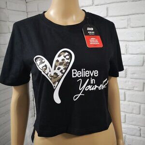 NWT MuscleBox Ladies Motivational Size Medium Black Cropped Training Fit T-shirt